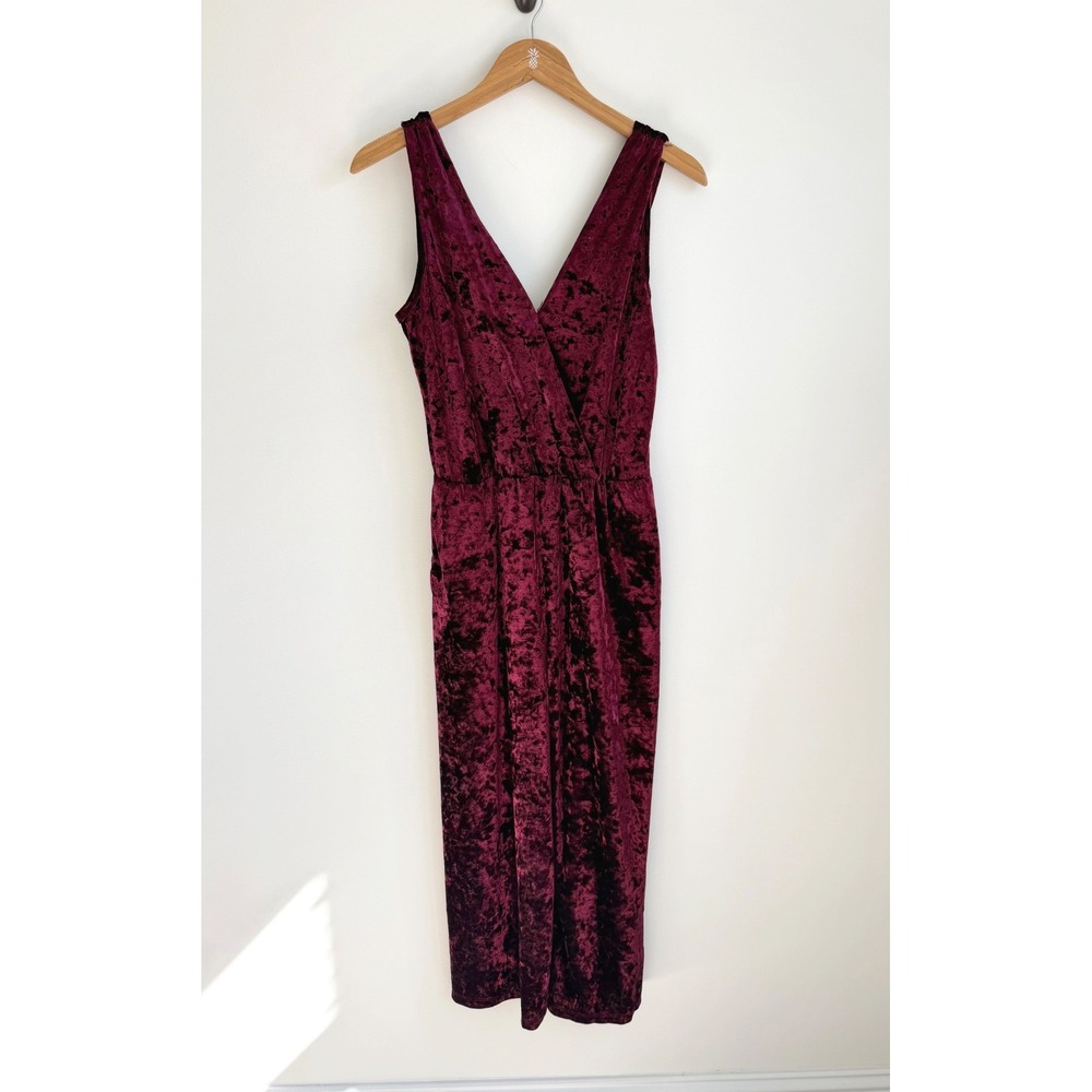 Women's Burgundy Crushed Velvet Wide Leg Jumpsuit Medium Whimsigoth - Picture 3 of 12